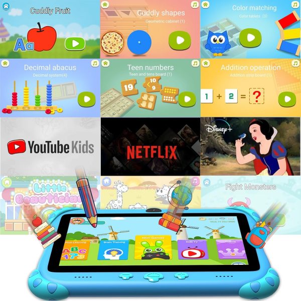 Ascrecem Tablette Enfants, 7 Pouces Tablette Android Éducative pour Enfant avec WiFi, Quad Core, 2G 32G, Bluetooth, Contrôle Parental, Logiciel Enfant Pré-Installé, Tablette...