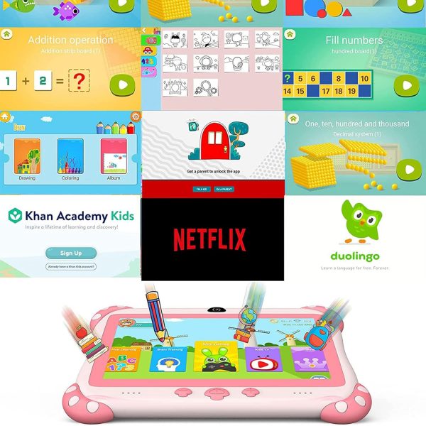 Ascrecem Tablette Enfants, 7 Pouces Tablette Android Éducative pour Enfant avec WiFi, Quad Core, 2G 32G, Bluetooth, Contrôle Parental, Logiciel Enfant Pré-Installé, Tablette...