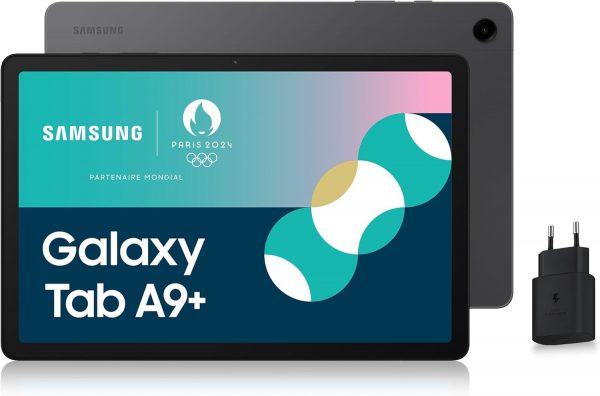 Samsung Galaxy Tab A9+ Tablet Android, 64 Go de stockage, grand écran de 11", Wifi, son 3D, anthracite, avec chargeur secteur rapide 25W inclus (version FR)