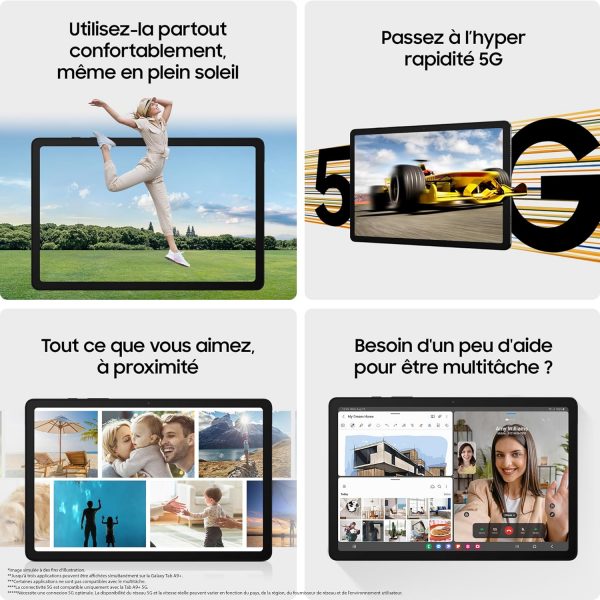 Tablette Android Samsung Galaxy Tab A9+, 64 Go de stockage, grand écran de 11", Wifi, son 3D, argent (version FR)