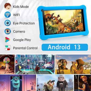 Tablette Enfants 7 Pouces Android 13 Tablette avec GMS Certifié, 8 (3+5) Go RAM 64 Go ROM (CARTE TF 128 Go), Applications Pré-Installées, WiFi Contrôle Parental Tablette...