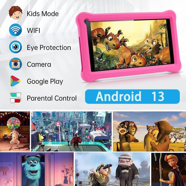 Tablette Enfants 7 Pouces Android 13 Tablette avec GMS Certifié, 8 (3+5) Go RAM 64 Go ROM (CARTE TF 128 Go), Applications Pré-Installées, WiFi Contrôle Parental Tablette...