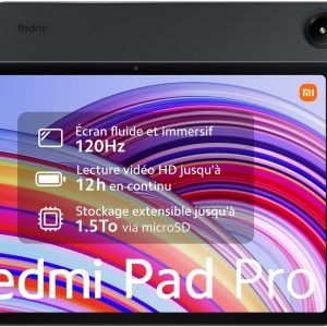 Tablette Xiaomi REDMI Pad Pro 6+ 128, écran de 12,1", batterie de 10000 mAh, caméra arrière de 8MP, jusqu'à 33,9 jours d'autonomie, gris