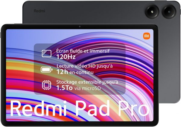 Tablette Xiaomi REDMI Pad Pro 6+ 128, écran de 12,1", batterie de 10000 mAh, caméra arrière de 8MP, jusqu'à 33,9 jours d'autonomie, gris