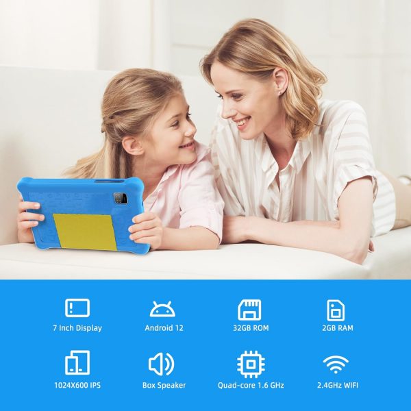 Tablette Yicty pour enfants de 7 pouces Android avec contrôle parental et éducation des enfants, Bluetooth, WiFi, double caméra, GMS, coque antichoc, application pour enfants