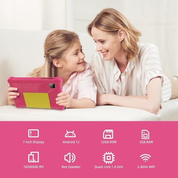 Tablette Yicty pour enfants de 7 pouces Android avec contrôle parental et éducation des enfants, Bluetooth, WiFi, double caméra, GMS, coque antichoc, application pour enfants