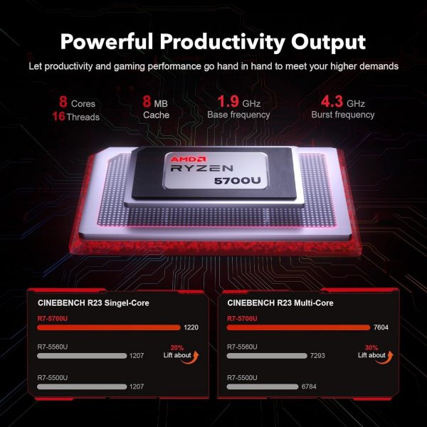 ACEMAGIC Gaming Ordinateur Portable avec Boîtier en Métal et Rétroéclairé, AMD Ryzen 7 5700U (8C/16T, jusqu'à 4,3 GHz) pour PC Portables Gamer, 16,1 Pouces FHD, 16Go DDR4, 512Go...