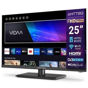 Antteq V25-AF3Q1 Smart TV 25 Pouces (62cm) Vidaa OS Full HD, Télévision avec Triple Tuner, Application Mobile, Netflix/WiFi, HDMI, 2024