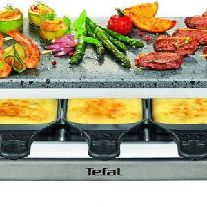 Appareil à raclette et pierrade Tefal, fonte parfaite du fromage, jusqu'à 10 personnes, pierre de lave naturelle, rangement des accessoires sous l'appareil, inox et design raclette