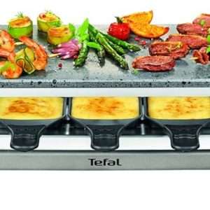 Appareil à raclette et pierrade Tefal, fonte parfaite du fromage, jusqu'à 10 personnes, pierre de lave naturelle, rangement des accessoires sous l'appareil, inox et design raclette