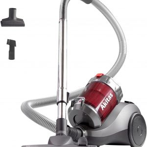 Aspirateur cylindrique puissant Akitas 800W sans sac avec tête de buse allemande Wessel Werk pour sols durs et tapis