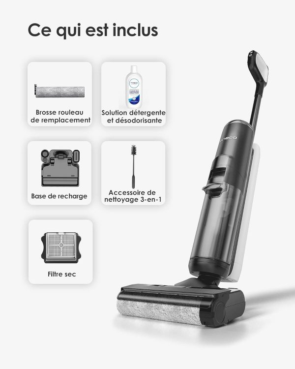 Aspirateur Eau et Poussière sans Fil Tineco Floor One S5 Intelligent pour sols durs, écran Digital, Longue autonomie, Parfait pour les saletés collantes et les poils d’animaux