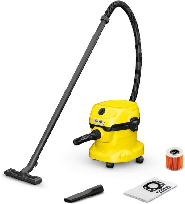 Aspirateur eau et poussières Kärcher WD 2 Plus V-12/4/18/C, avec filtre cartouche, sac filtre ouate, 1000 W, cuve en PVC : 12 l, tube d'aspiration : 1,8 m, fonction soufflerie,