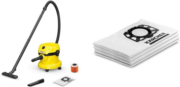 Aspirateur eau et poussières Kärcher WD 2 Plus V-12/4/18/C, avec filtre cartouche, sac filtre ouate, 1000 W, cuve en PVC : 12 l, tube d'aspiration : 1,8 m, fonction soufflerie,