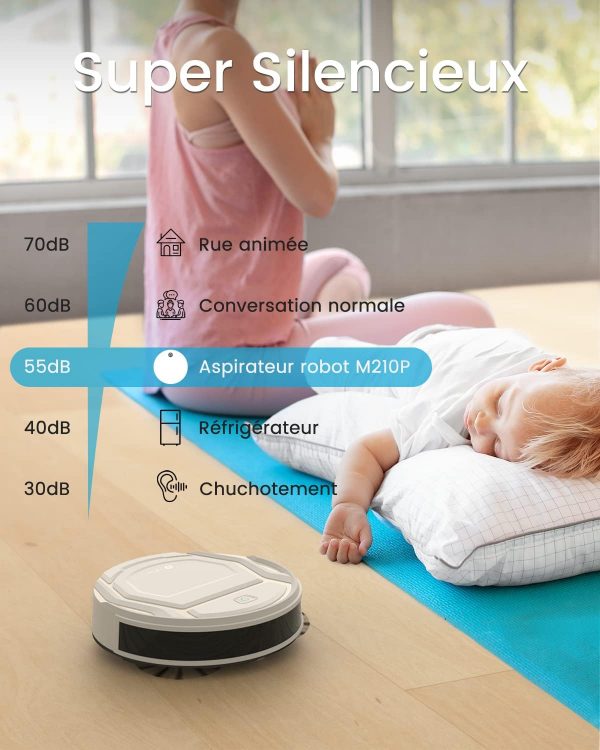 Aspirateur Robot Lefant Mince 2200Pa, Silencieux 55dB, Connecté avec WiFi/Bluetooth/Alexa/App, 120min d'Autonomie, Auto-Charge, Idéal pour Poils d'Animaux et Sols Durs, M210P