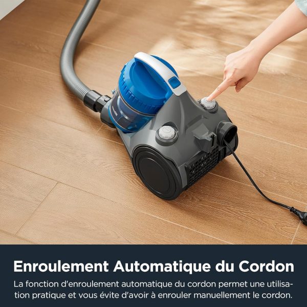 Aspirateur sans sac Eureka WhirlWind, aspirateur traîneau silencieux, aspirateur cyclonique léger et puissant pour tapis, sols durs, poils d'animaux et poussière, 700W, 1,5L, bleu