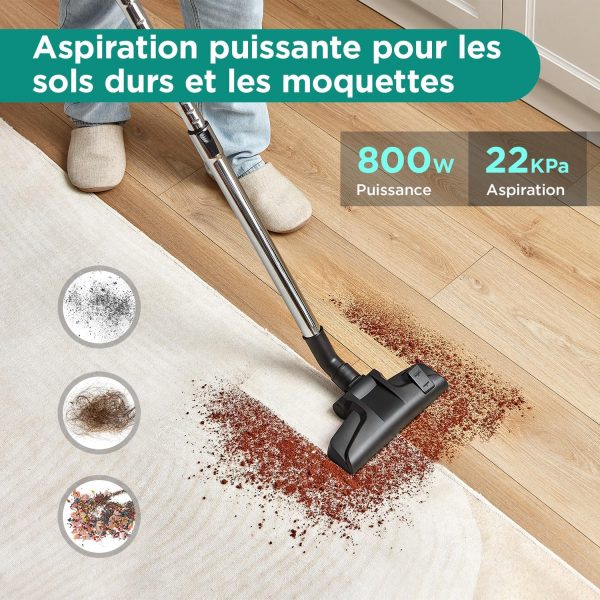 Aspirateur sans sac Eureka WhirlWind, aspirateur traîneau silencieux, aspirateur cyclonique léger et puissant pour tapis, sols durs, poils d'animaux et poussière, 700W, 1,5L, bleu