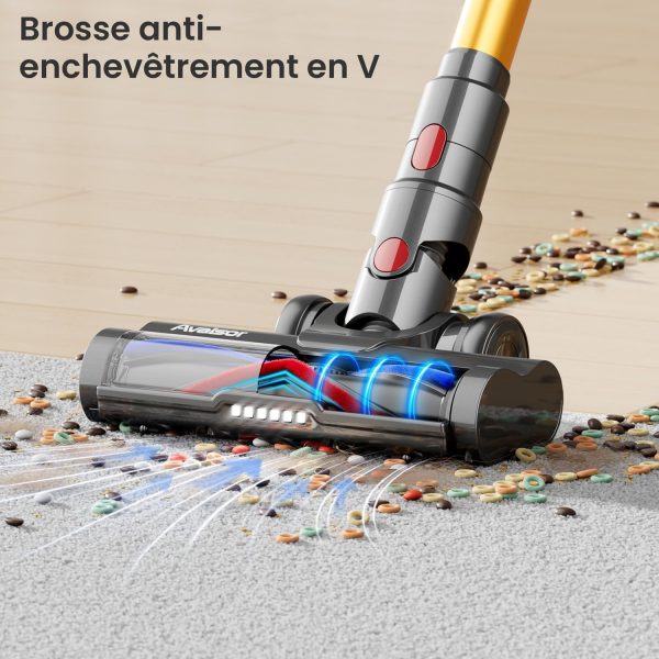 Avalsor 550W/45Kpa Aspirateur Balai sans Fil, 65 Minutes Aspirateur Sans Fil Puissant avec Écran Tactile OLED et Brosse à Sol Anti-emmêlement, 1,5L Aspirateur Balai pour Les Poils