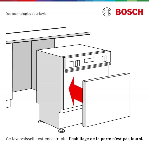 Bosch SPI2HKS42E - Série 2 - Lave-vaisselle encastrable - 45 cm - 10 couverts - Home Connect - Bandeau métallique