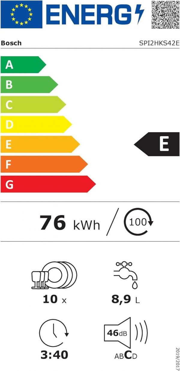 Bosch SPI2HKS42E - Série 2 - Lave-vaisselle encastrable - 45 cm - 10 couverts - Home Connect - Bandeau métallique