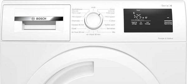 Bosch WQG233D0FR - Série 6 - Sèche-linge à pompe à chaleur - 8 kg - 112 L - Design AntiVibration - Blanc