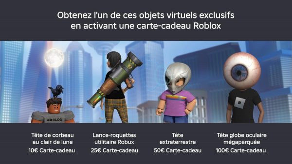 Carte Cadeau Roblox - 2 000 Robux (article virtuel exclusif inclus) (Code numérique pour ordinateur, téléphone, tablette, Xbox One, Xbox Series X|S, Oculus Rift et HTC Vive)