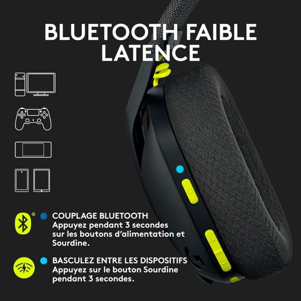 Casque Gamer léger sans fil Logitech G435 LIGHTSPEED & Bluetooth, circum-auriculaire, avec micro intégré, batterie de 18h, compatible avec Dolby Atmos, PC, PS4, PS5, mobile,...