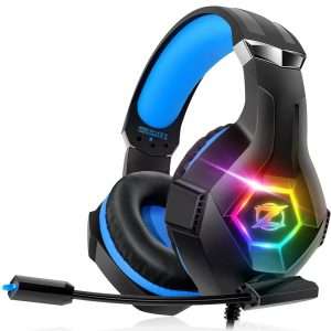 Casque Gaming Ozeino pour PS5 PC PS4, Casque Gamer avec Micro RGB 7 Couleurs, Transducteurs 50mm Stéréo Basse, Micro Anti-Bruit Réglable Compatible avec Switch Xbox Series X &