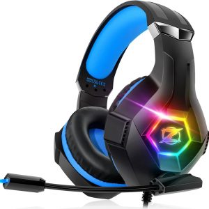 Casque Gaming Ozeino pour PS5 PC PS4, Casque Gamer avec Micro RGB 7 Couleurs, Transducteurs 50mm Stéréo Basse, Micro Anti-Bruit Réglable Compatible avec Switch Xbox Series X &