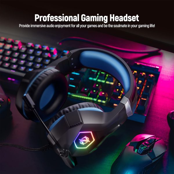 Casque Gaming Ozeino pour PS5 PC PS4, Casque Gamer avec Micro RGB 7 Couleurs, Transducteurs 50mm Stéréo Basse, Micro Anti-Bruit Réglable Compatible avec Switch Xbox Series X &