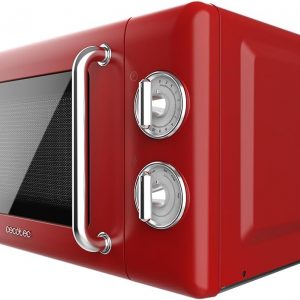 Cecotec Micro-Ondes Mécanique Proclean 3010 Rouge Rétro 20 L. 700 W sur 6 Niveaux, Minuterie jusqu'à 30 Minutes, Mode Décongélation, Design Vintage en Rouge, Finitions Acier