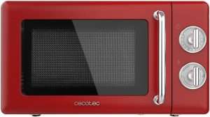 Cecotec Micro-Ondes Mécanique Proclean 3010 Rouge Rétro 20 L. 700 W sur 6 Niveaux, Minuterie jusqu'à 30 Minutes, Mode Décongélation, Design Vintage en Rouge, Finitions Acier