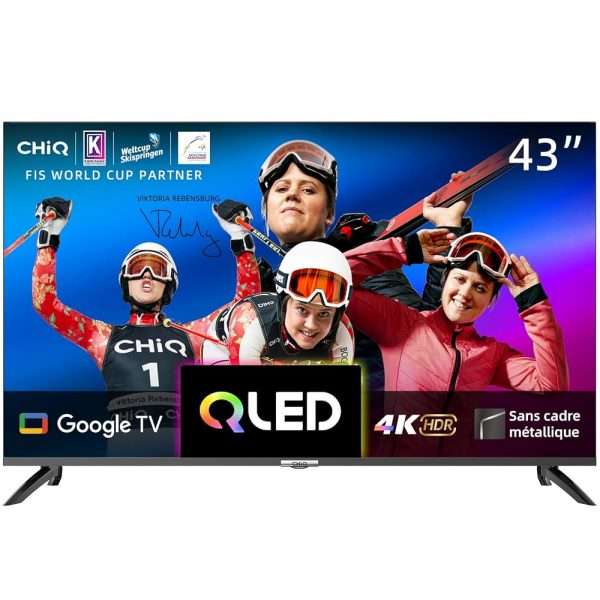 CHIQ 43 Pouces 4K QLED Smart TV, UHD Large Gamme de Couleurs avec HDR, Chromecast intégré, Dolby Audio, DBX-TV, Bluetooth 5.0, Wi-Fi Double Bande, Modèle U43QM8E 2023