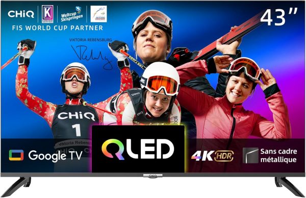 CHIQ 43 Pouces 4K QLED Smart TV, UHD Large Gamme de Couleurs avec HDR, Chromecast intégré, Dolby Audio, DBX-TV, Bluetooth 5.0, Wi-Fi Double Bande, Modèle U43QM8E 2023