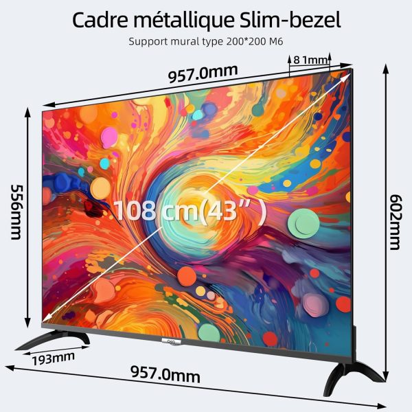 CHIQ 43 Pouces 4K QLED Smart TV, UHD Large Gamme de Couleurs avec HDR, Chromecast intégré, Dolby Audio, DBX-TV, Bluetooth 5.0, Wi-Fi Double Bande, Modèle U43QM8E 2023