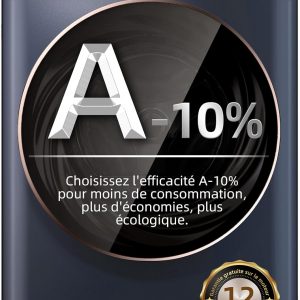 CHiQ CW106581AX Lave-linge, 10 kg, classe A-10 %, moteur Inverter BLDC, 1400 tr/min, 12 cycles de lavage, traitement à la vapeur, lavage en un seul clic, écran tactile à DEL, grand