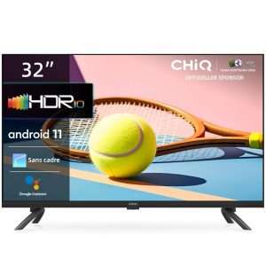 CHIQ L32G7L, 32 pouces, télévision Android 11 bord ultra fin, HDR, DBX-TV, Smart TV, Netflix, Prime Video, YouTube, Wi-Fi 2.4/5G, Bluetooth, Chromecast, Google Assistant