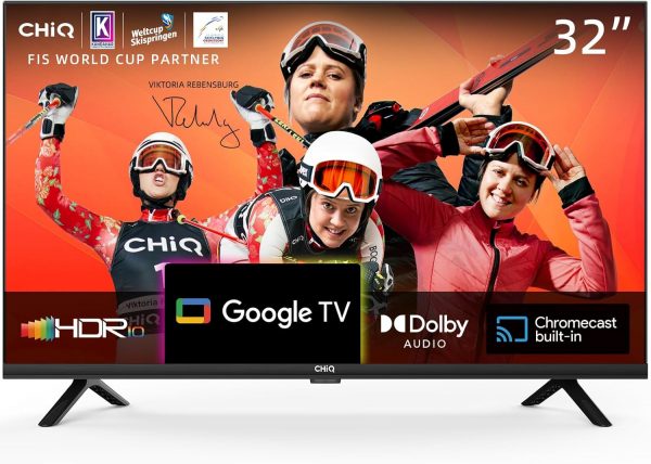 CHIQ L32H7G TV Smart de 32 pouces HD LED au design sans cadre HDR, Google TV, Google Assistant, Chromecast intégré, Dolby Audio, WiFi, Bluetooth, HDMI, USB 2.0, CI+ 2023