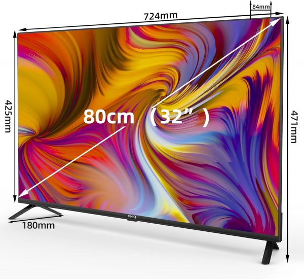 CHIQ L32H7G TV Smart de 32 pouces HD LED au design sans cadre HDR, Google TV, Google Assistant, Chromecast intégré, Dolby Audio, WiFi, Bluetooth, HDMI, USB 2.0, CI+ 2023