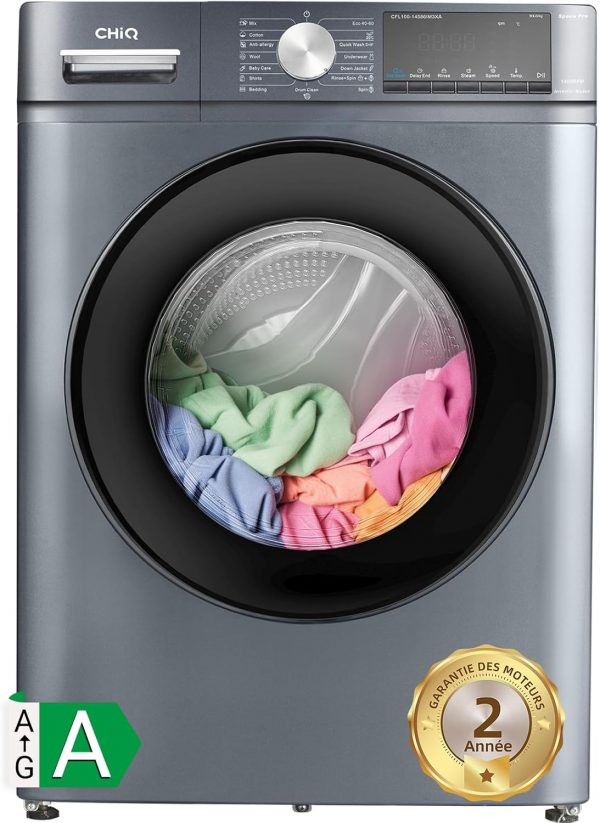 CHiQ Lave-linge CFL80-14586IM3XWA, Chargement frontal 8 kg, Space Pro, Moteur Inverter stable, 1400 tr/min, Programme intelligent à IA, Fonction vapeur, Lavage rapide 15 minutes