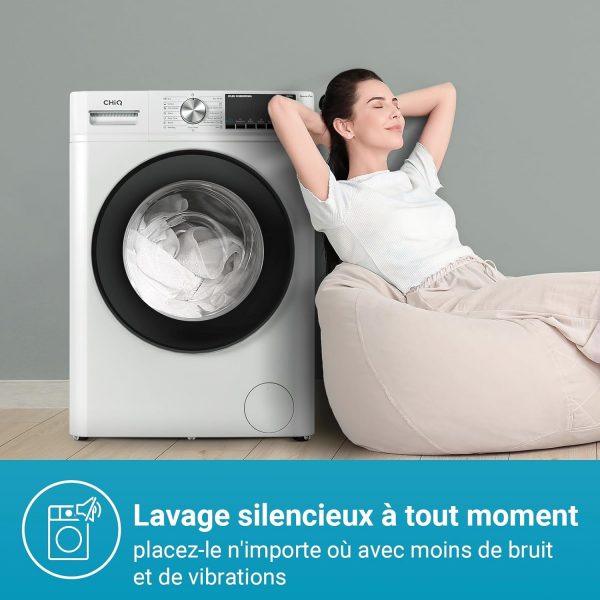 CHiQ Lave-linge CFL80-14586IM3XWA, Chargement frontal 8 kg, Space Pro, Moteur Inverter stable, 1400 tr/min, Programme intelligent à IA, Fonction vapeur, Lavage rapide 15 minutes