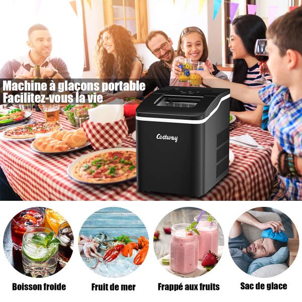 COSTWAY Machine à glaçons de comptoir 12 kg/24 h portable, 9 glaçons en 8 minutes, avec réservoir de 1,6 L, auto-nettoyage, affichage LCD, pelle et panier amovibles, 120 W pour...