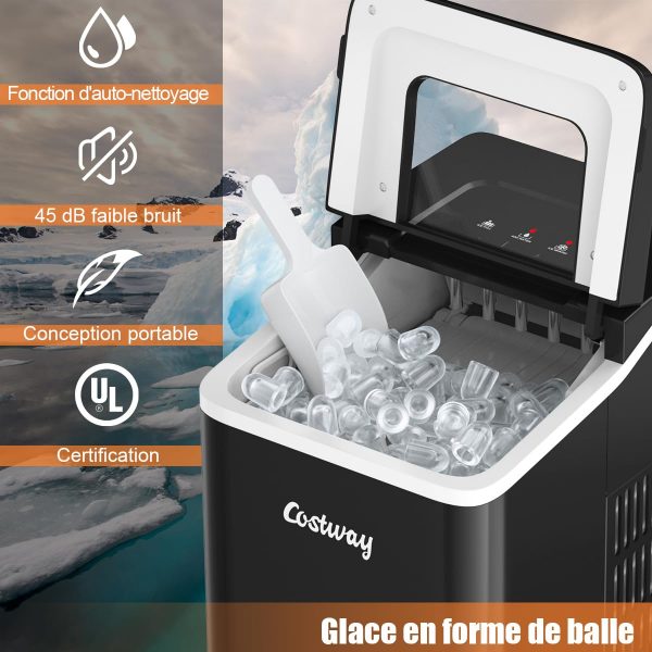 COSTWAY Machine à glaçons de comptoir 12 kg/24 h portable, 9 glaçons en 8 minutes, avec réservoir de 1,6 L, auto-nettoyage, affichage LCD, pelle et panier amovibles, 120 W pour...