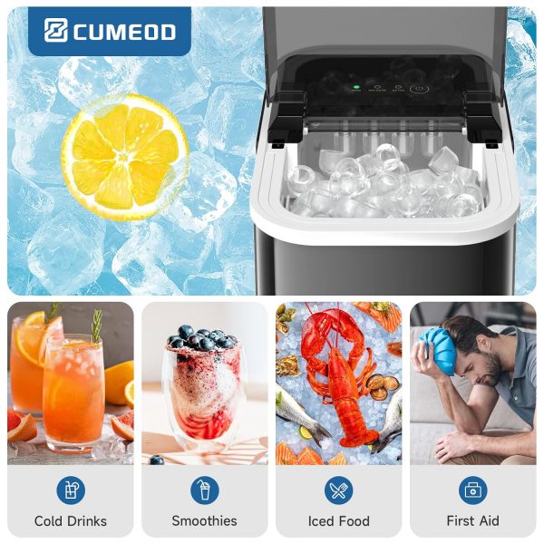 CUMEOD Machine à Glaçons, 12 kg en 24h, 8 Glaçons en 6-10 Minutes, Machine à Glaçons à Affichage LED de Comptoir 120W avec Capteur Infrarouge et Autonettoyant pour la Maison