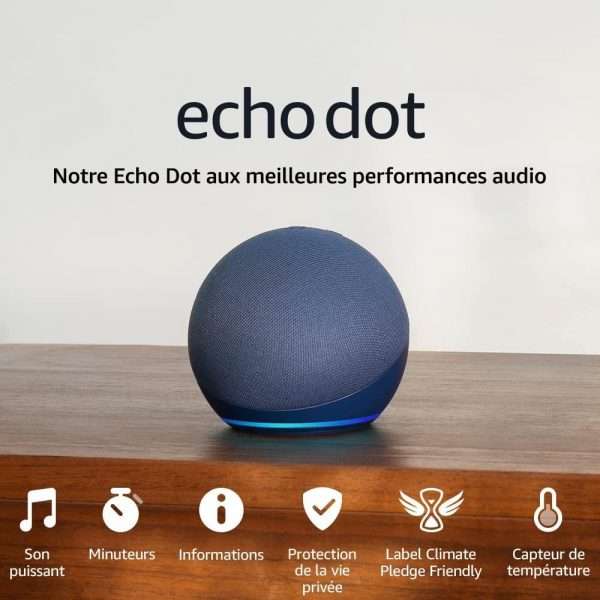 Echo Dot (5e génération, modèle 2022) | Enceinte connectée Bluetooth et Wi-Fi au son puissant encore plus imposant, avec Alexa | Bleu marine