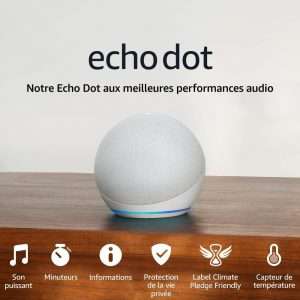 Echo Dot (5e génération, modèle 2022) | Enceinte connectée Bluetooth et Wi-Fi au son puissant encore plus imposant, avec Alexa | Blanc