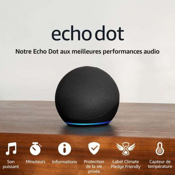 Echo Dot (5e génération, modèle 2022) | Enceinte connectée Bluetooth et Wi-Fi au son puissant encore plus imposant, avec Alexa | Anthracite