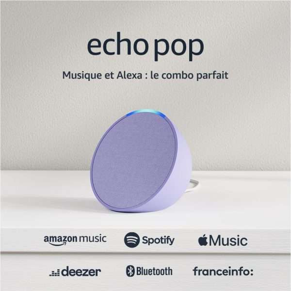 Echo Pop | Enceinte connectée Bluetooth et Wi-Fi compacte au son riche, avec Alexa | Lavande