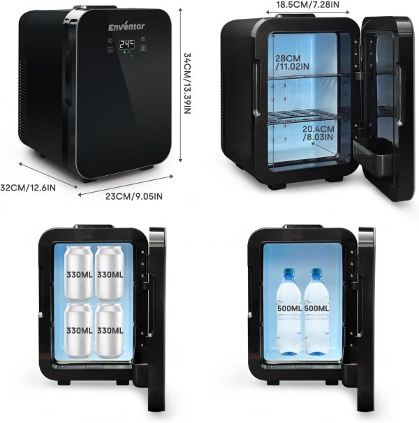 Enventor Mini Frigo 10L, 220V/12V, Refroidisseur et Réchauffeur, Mini Réfrigérateur Portable avec Affichage LCD de la Température, pour Voiture, Voyage, Cosmétiques, Boissons