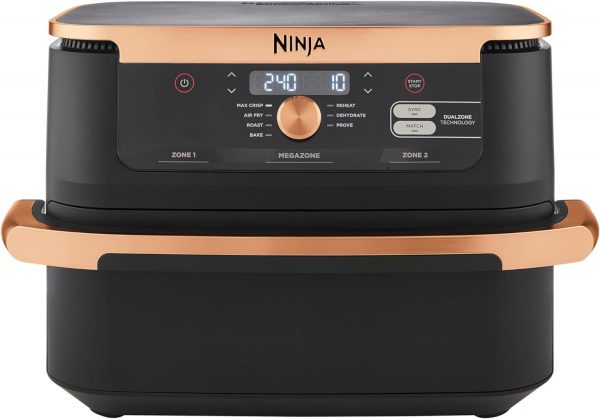 Friteuse à air Ninja Foodi FlexDrawer, double zone avec séparateur amovible, grand tiroir de 10,4 L, 7-en-1, double zone, pièces antiadhésives compatibles au lave-vaisselle, noir &